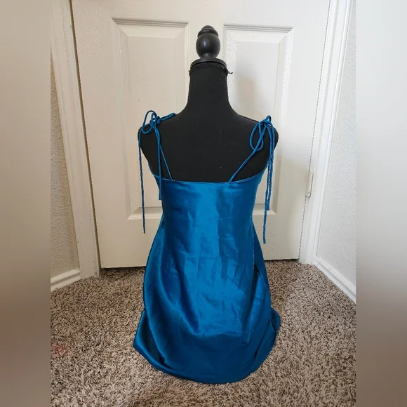 Victoria's Secret Blue Teal Satin Slip Mini Dress Chemise XS - Picture 4 of 11